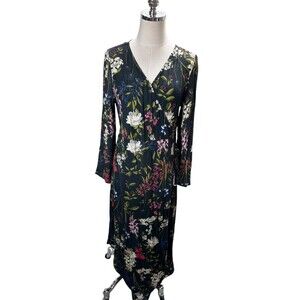 Farm Rio Dress Women's Size Small Black Multicolor Floral Long Sleeve Maxi